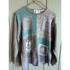 Vintage 90s Patchwork Embroidered Floral Knit Sweater – Jantzen Classics XL